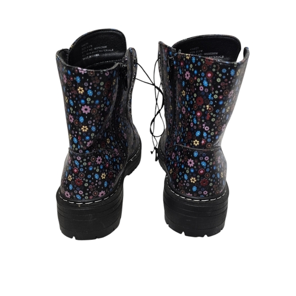 Sugar Kaedy Blue Pink Red Yellow Floral Combat Boots 8.5M - Picture 8 of 10